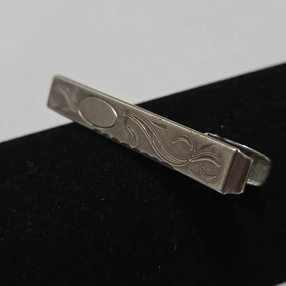 Vintage Sterling Silver Cufflinks and Tie Clip Set, 25.31g